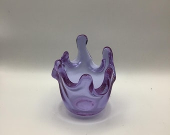 Vintage FIRE & LIGHT Recycled Glass Splash Votive Candle Holder Lavender SIGNED