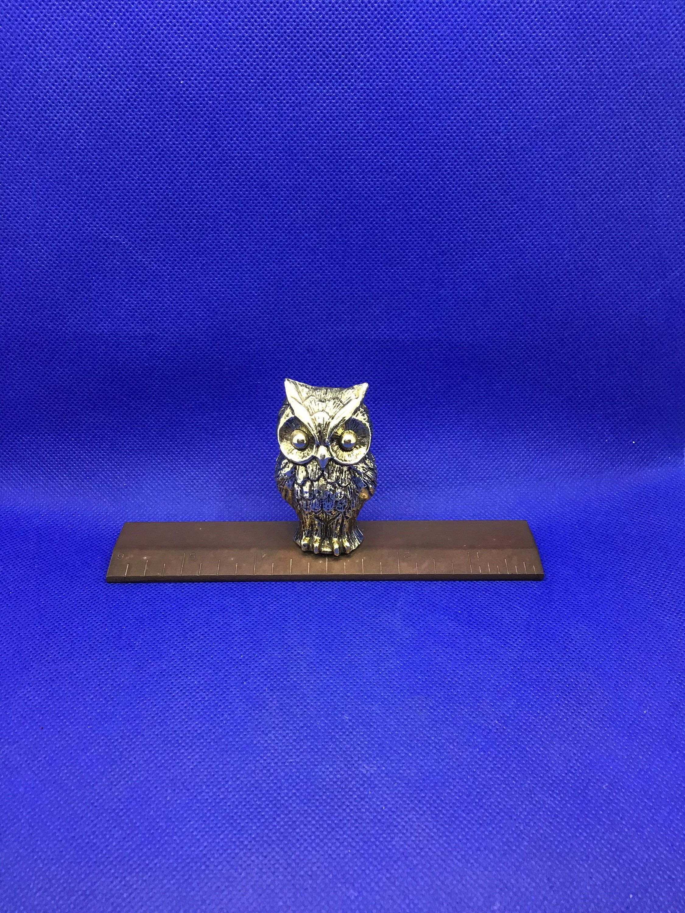 MCM Brass Owl on a Ruler Paperweight