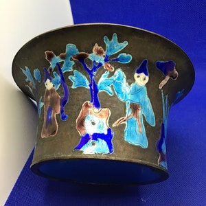 Vintage Chinese Cloisonne Enameled Bowl/Planter Turquoise and Metal