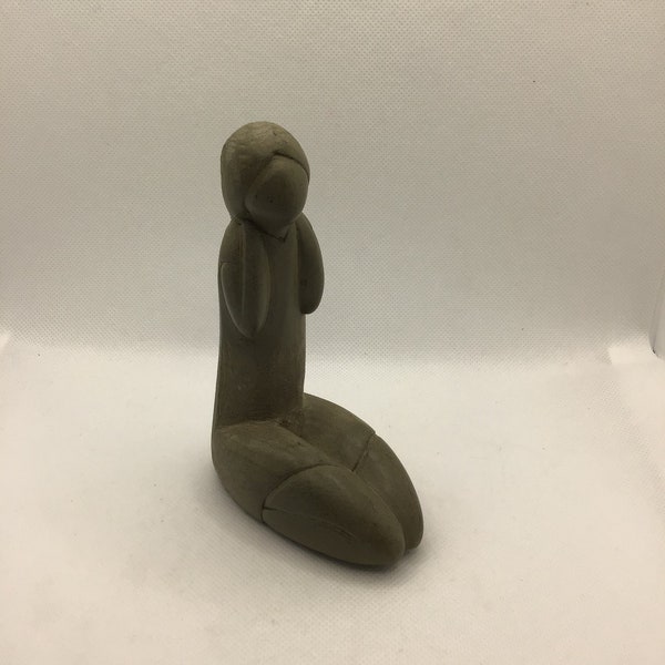 African Stone Carving Woman Kneeling Soapstone Green Kenyan Tribal Art Fertility