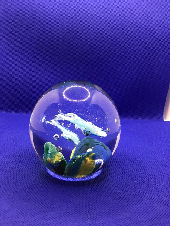 Art Glass Paperweight With 3 Dolphins Etsy