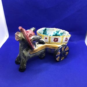 Vintage Studio Pottery Donkey and Cart Made in Italy
