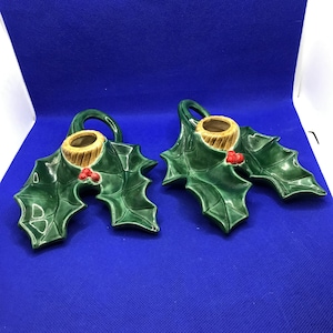 Vintage Holland Mold Holly Leaf Candle Holders - hobbyist