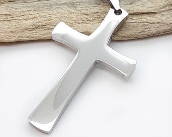 Silver cross necklace,  large cross pendant, crucifix, Jesus, stainless steel cross necklace