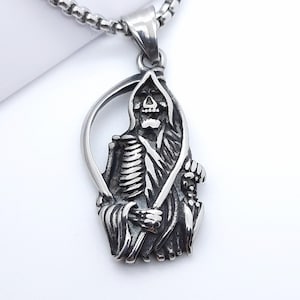 Grim reaper necklace, angel of death pendant, mens bikers necklace