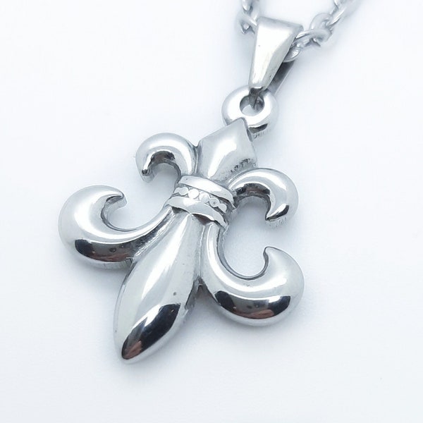 Fleur de lis lys pendant necklace flower de luce heraldry emblem fashion necklace for men women