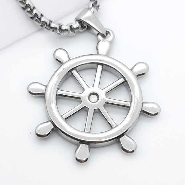 Dharma Wheel necklace dharmachakra pendant Buddhist necklace Wheel of Dharma gift for men women