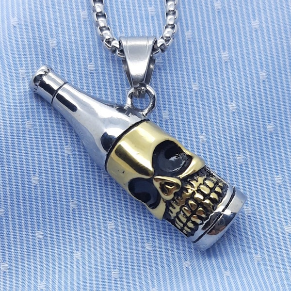 MENDEL Stainless Steel Skull Bottle Opener Necklace – Biker Skeleton Pendant