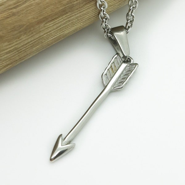 Mens arrow necklace, bow and arrow pendant, quill, robin hood, necklaces for men