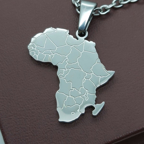 Africa pendant necklace, African nations necklace, silver Africa charm, African continent pendant, stainless steel