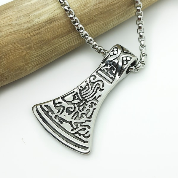 Viking axe necklace, axe head pendant, viking necklace for men, Norse axe, stainless steel necklace