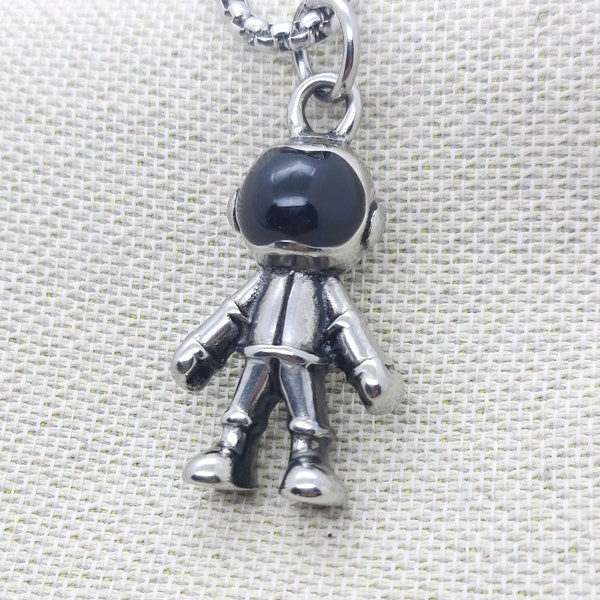 Spaceman necklace, astronaut pendant, space travel exploration, mens necklace, silver spaceman