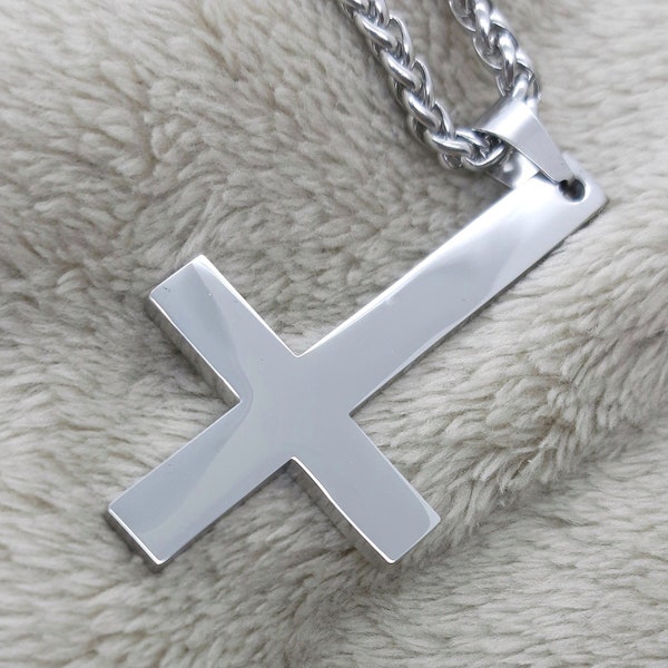 Cross of st peter inverted cross pendant necklace stainless steel jewellery for men