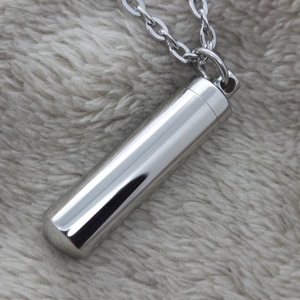 Capsule necklace for men cremation cylinder pendant silver capsule keepsake memorial pendants stainless steel mens gift