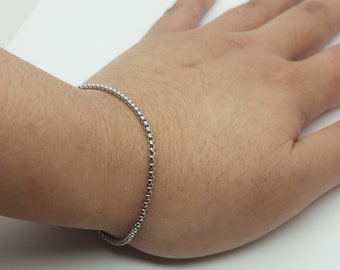 Thin chain bracelet womens 2mm box chain minimalist bracelet silver stainless steel