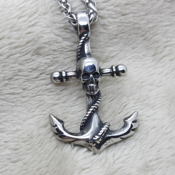 Ancre avec collier tête de mort, collier tête de mort pour homme, pendentif tête de mort et ancre, colliers pour marins