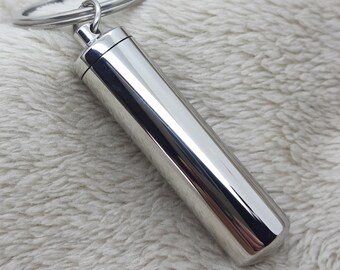 Capsule Keyring, cremation keychain,  large keepsake pendant keyfob, stainless steel keychain