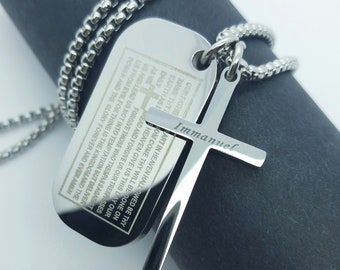 Lords prayer dog tag and cross pendant necklace christian gift religious accessories