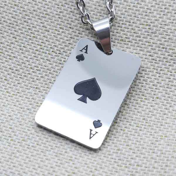 Collier as de pique, pendentif poker, carte à jouer, porte-bonheur