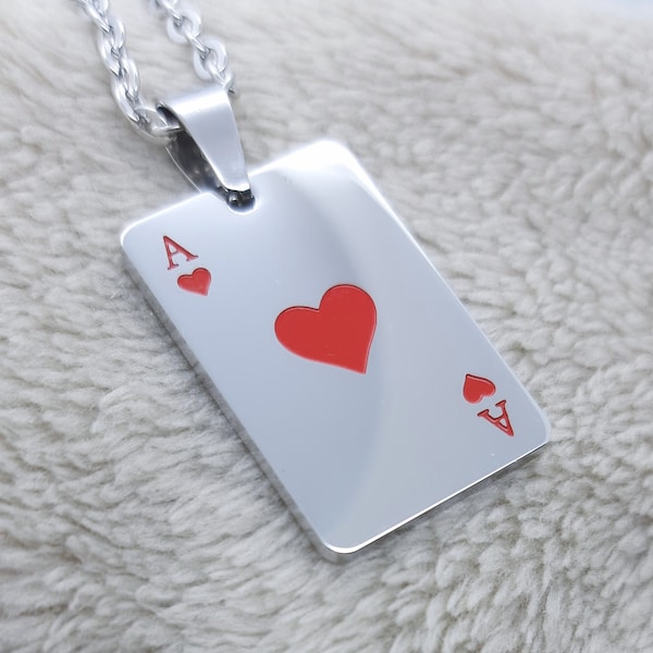 Ace of hearts necklace poker playing card pendant lucky love necklace