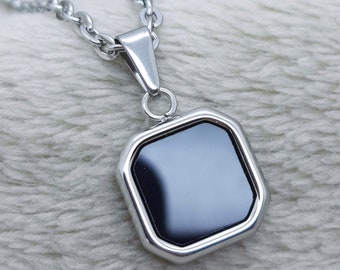 Collana da uomo con ciondolo quadrato nero, accessorio moda minimalista da uomo, regalo per lui