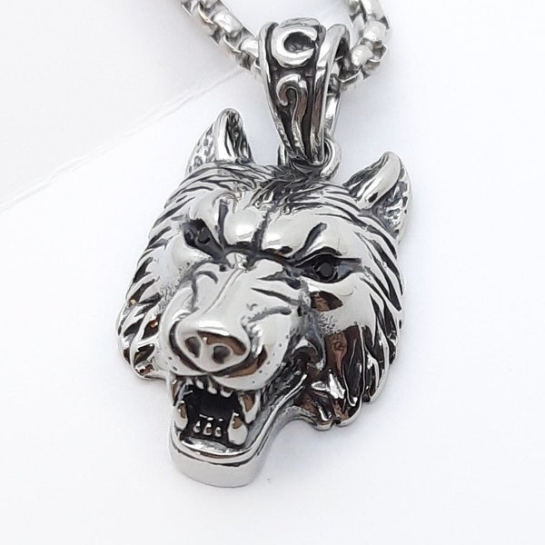 Collier pendentif tête de loup loup fenrir viking colliers en acier inoxydable pour hommes