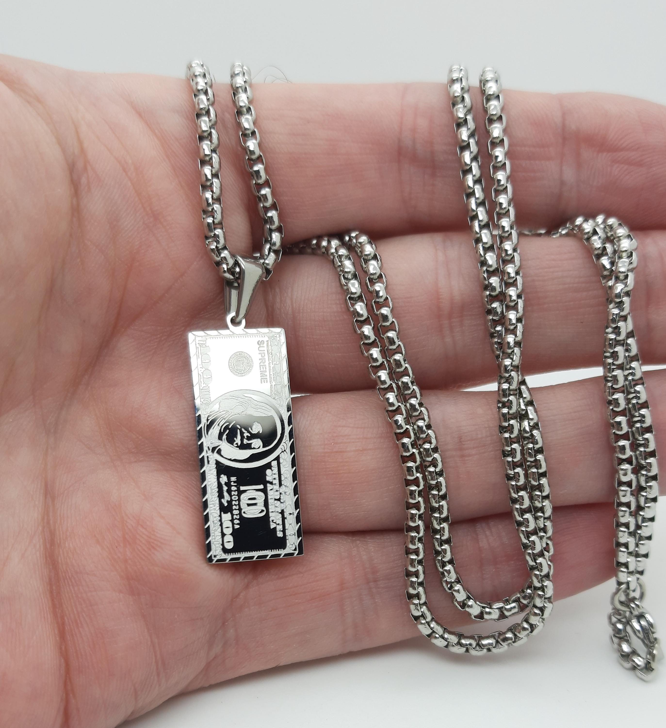 Money Pendant 100 Dollar Bill Necklace Benjamin Franklin Souvenir