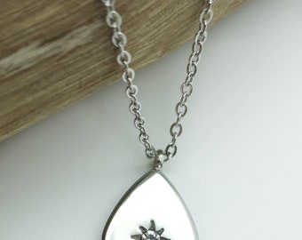 Womens Necklace, Silver Teardrop Pendant, North Star Pendant