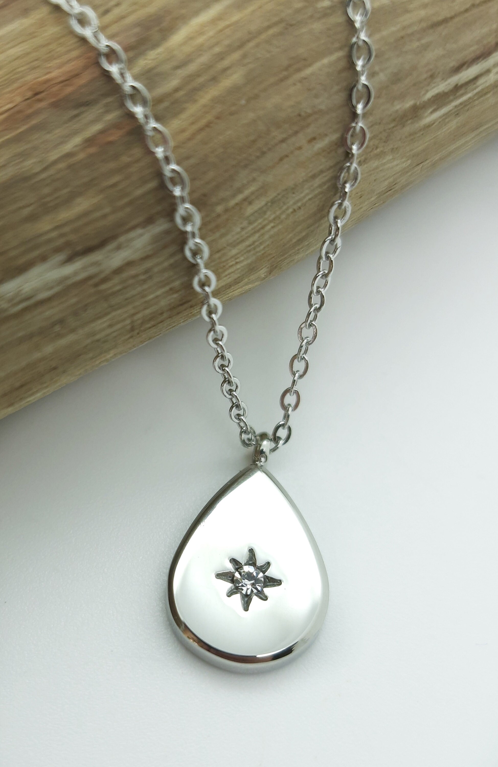 Womens Necklace, Silver Teardrop Pendant, North Star Pendant