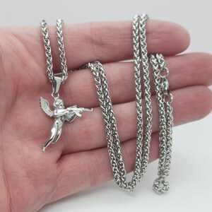 Collana con ciondolo a forma di pistola di Cupido, angelo cherubino, per uomo e donna immagine 10