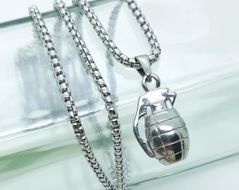 Hand grenade pendant necklace mens army military symbol fashion accessory