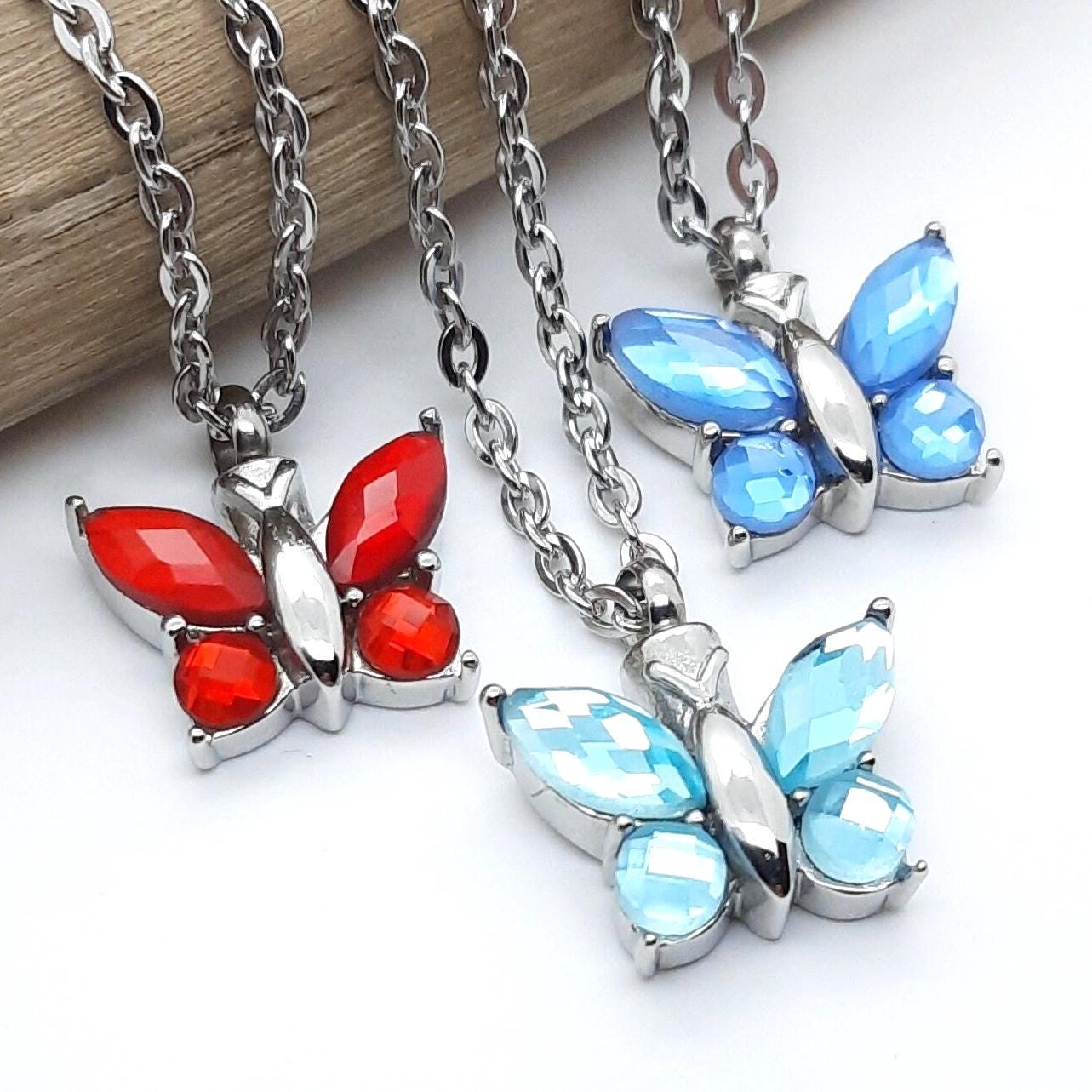 Butterfly Cremation Urn Necklace - Stainless Steel Memorial Jewelry For Ashes With Filling Kit