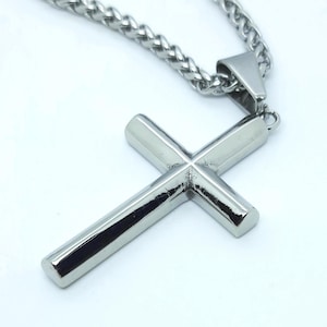 Large mens cross pendant necklace holy cross religious stainless steel necklace