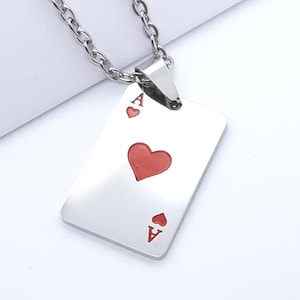 Collier As de coeur Pendentif cartes à jouer poker Collier porte-bonheur