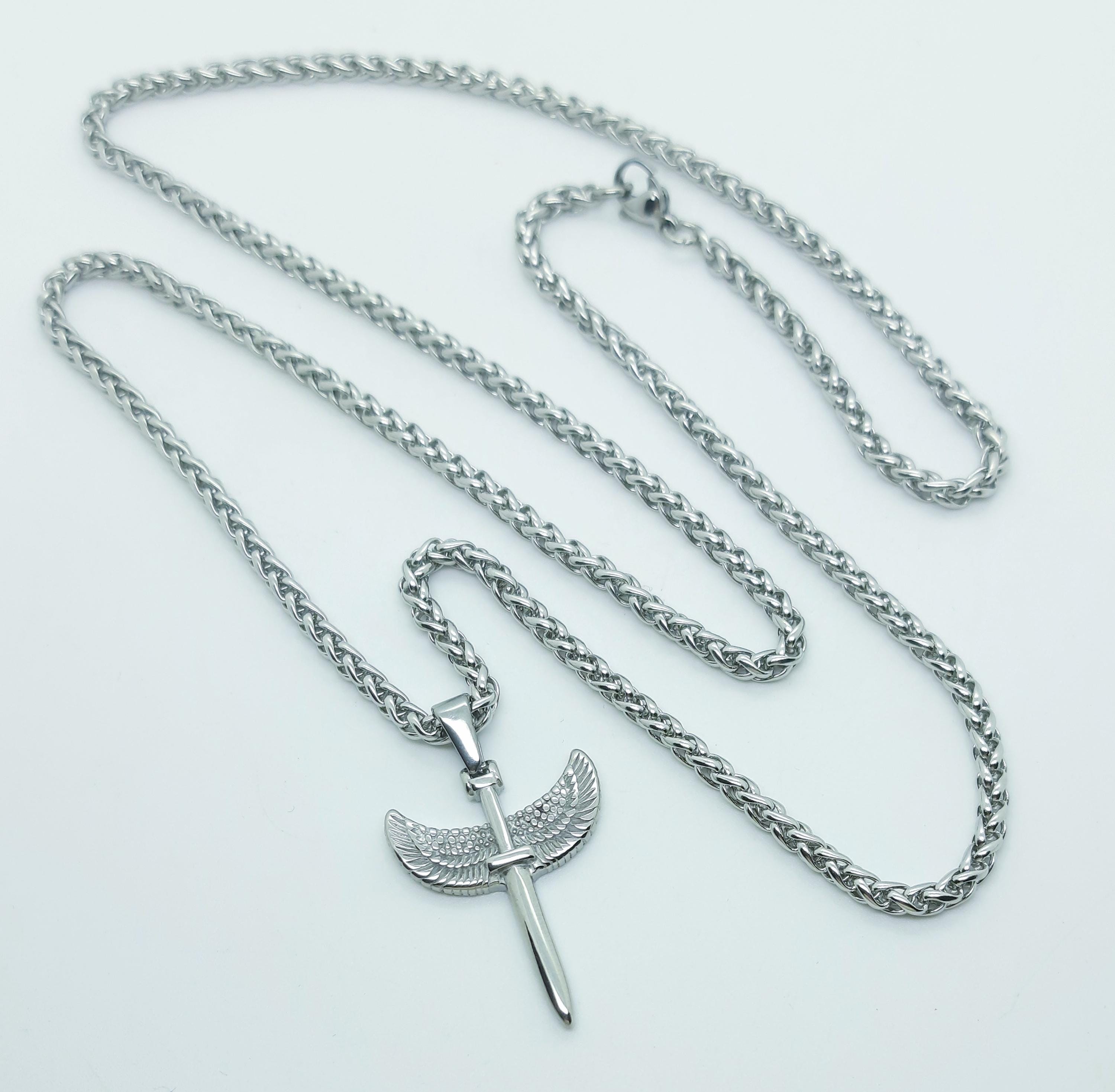 PikaLF Collar Con Alas De ángel Para Hombre, Collar Con Colgante De Cruz Espada Con Alas Con Cadena De 23,6 Pulgadas, Collar Con Amuleto De San Miguel Arcángel, Collar Con Escudo, NO