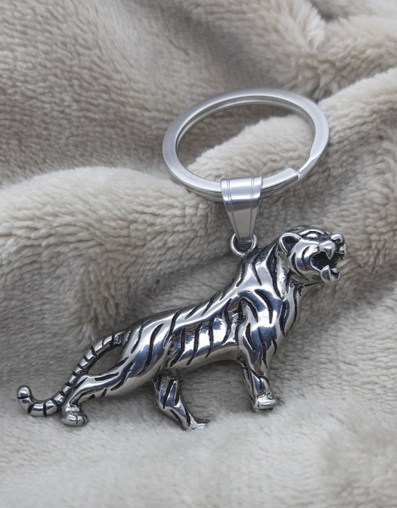 Buy Tiger Keyring Stainless Steel Tiger Keychain Mens Key Fob