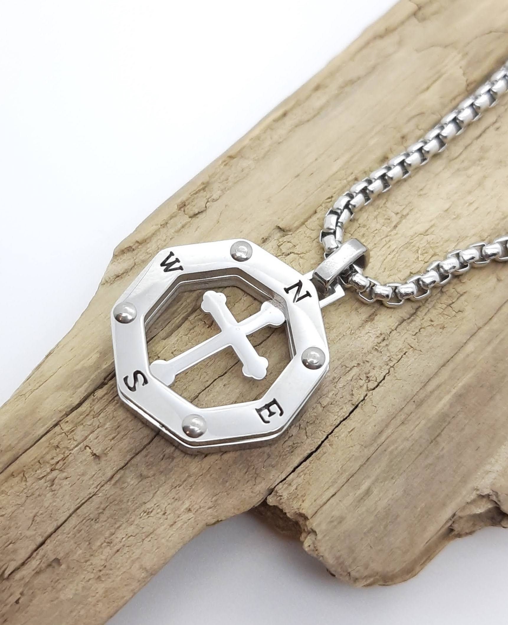 Compass Necklace Cross Silver Compass With Cross Womens Etsy UK