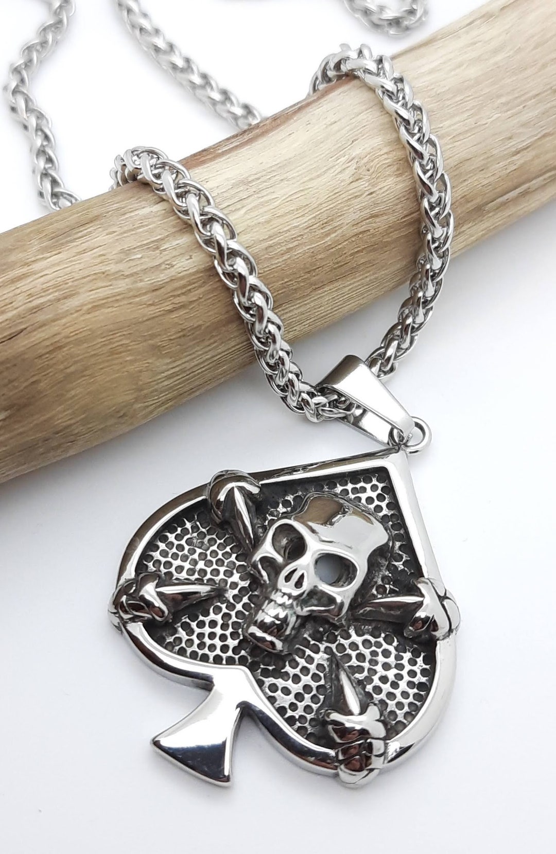 Mens Necklace, Skull Necklace, Ace of Spades Necklace, Mens Pendant