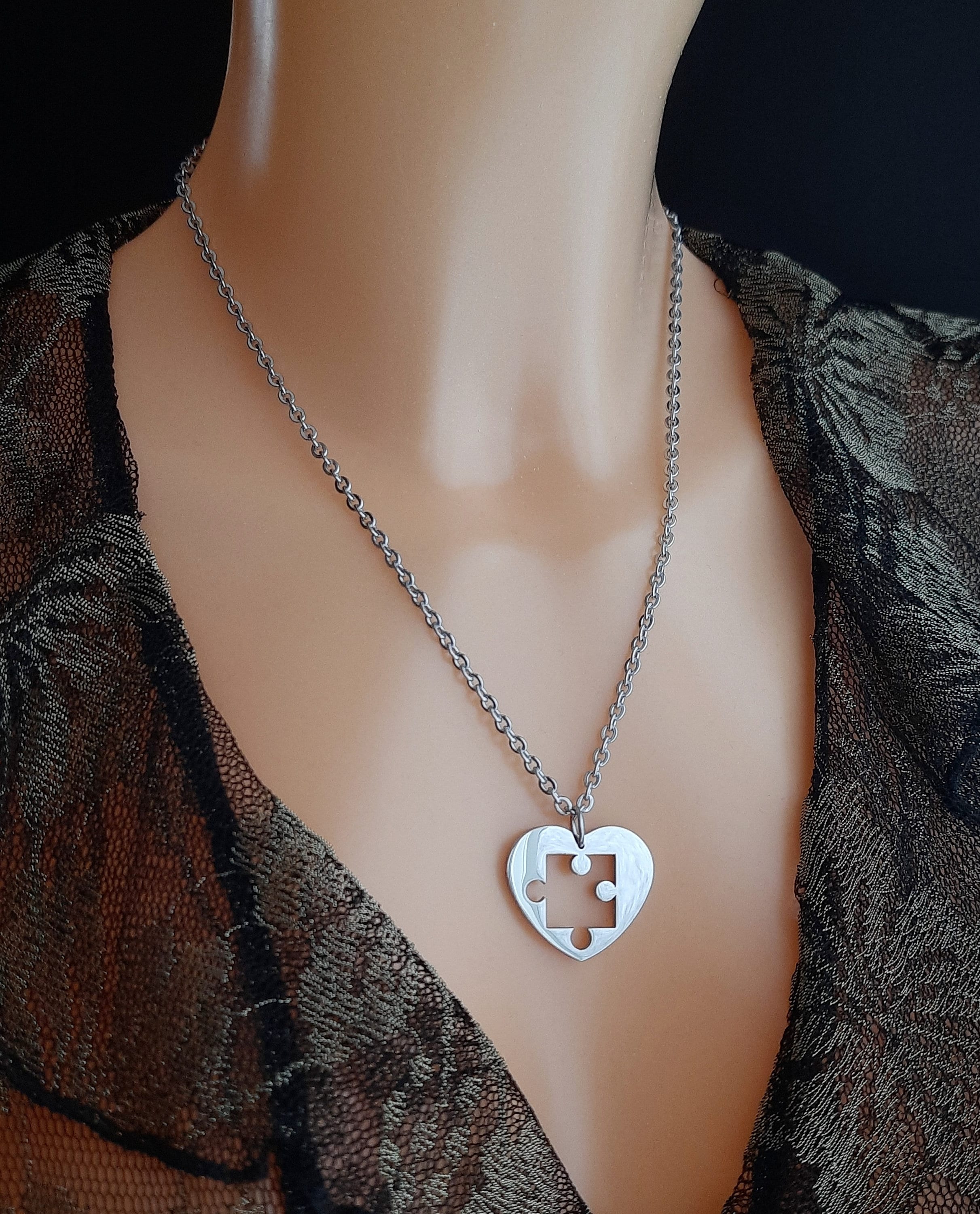 Pulseras Personalizadas Collares De Pareja Acero Inoxidable - Rompecabezas De Corazón - Regalo Para San Valentín O Aniversario Parejas Con Iniciales