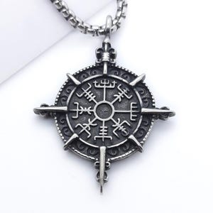 Viking helm of awe, runic compass pendant, vegvisir, Icelandic staves, viking necklaces for men