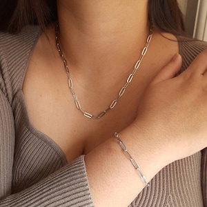 Necklace and bracelet set paperclip chain beautiful minimalist fashion accessory gift set for women