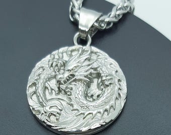 Dragon pendant necklace fantasy long dragon symbolic medallion mens necklaces