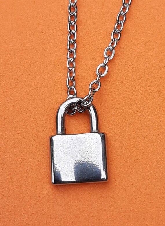 Womens Lock Charm Necklace Stainless 