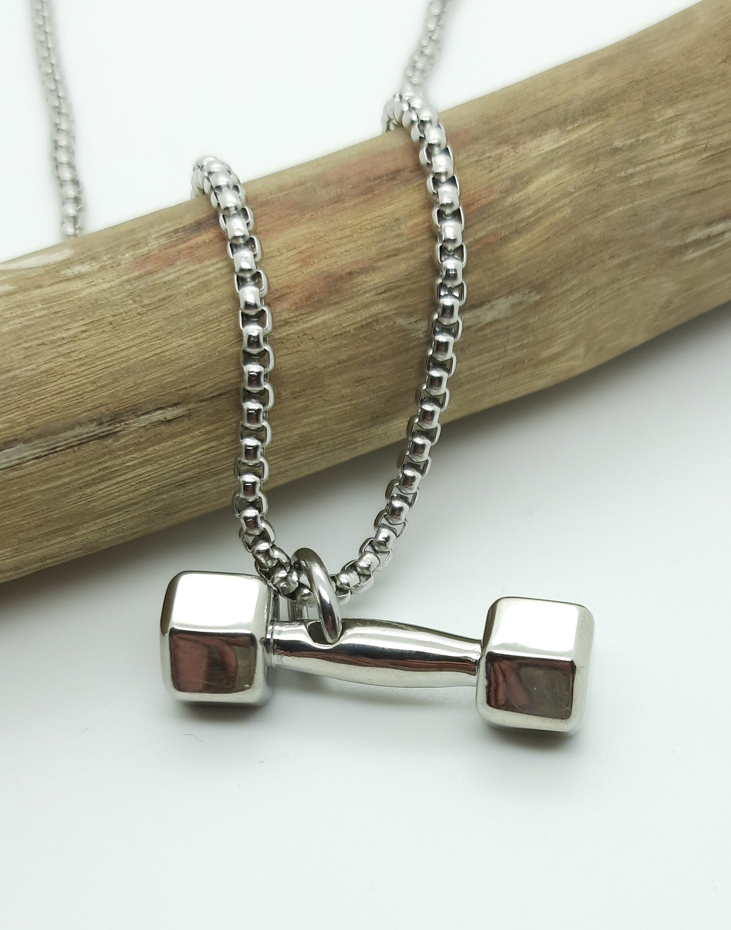 Mens dumbbell necklace discount