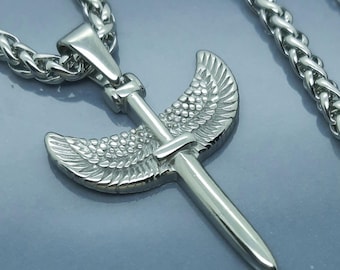 Sword with wings necklace protection symbol pendant necklaces for men