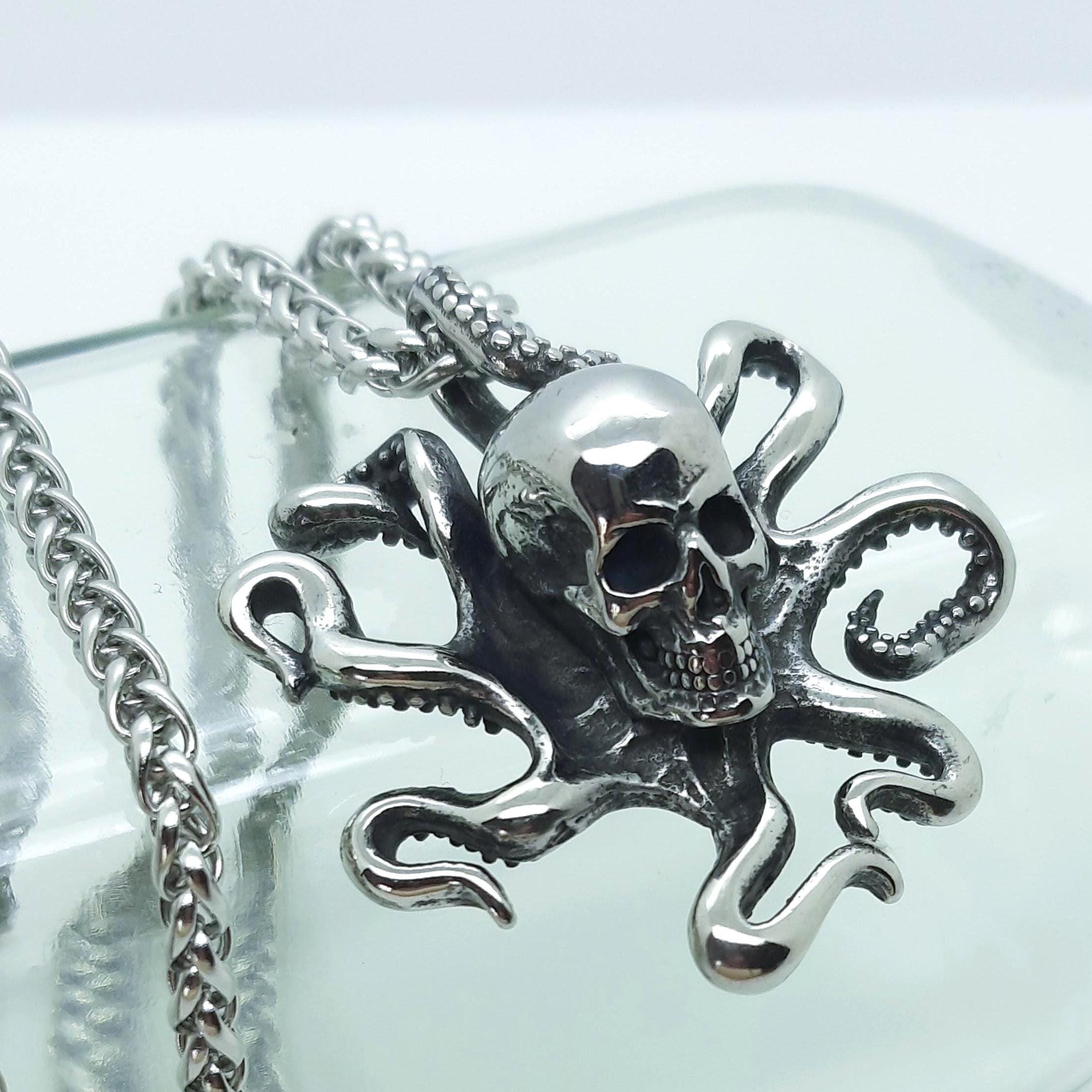 MOYOZZ Men's Stainless Steel Skull And Bones Pendant Necklace – 24" Biker Chain Gift