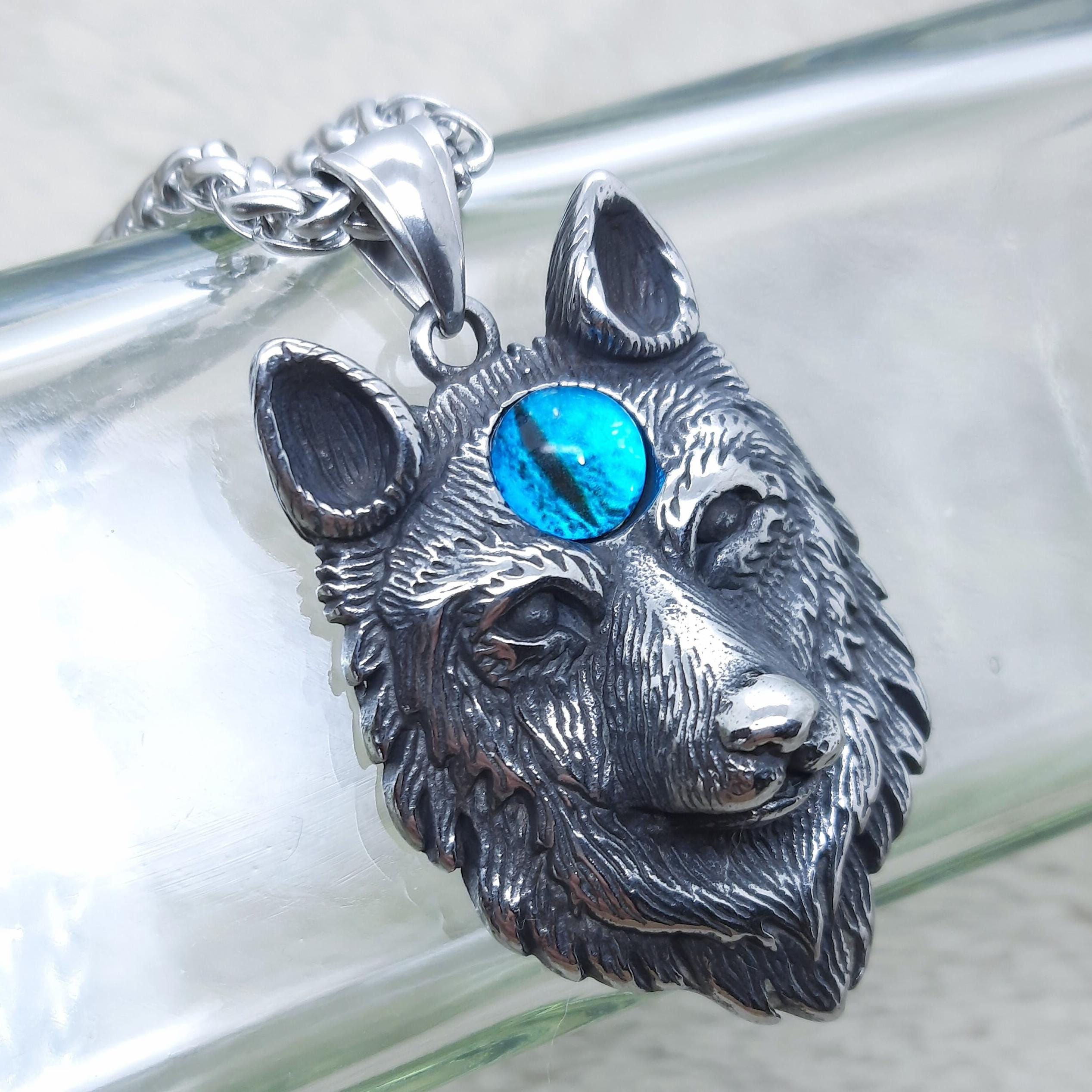 Wolf Pendant Necklace Mens Wolf Viking Fenrir All Seeing Eye