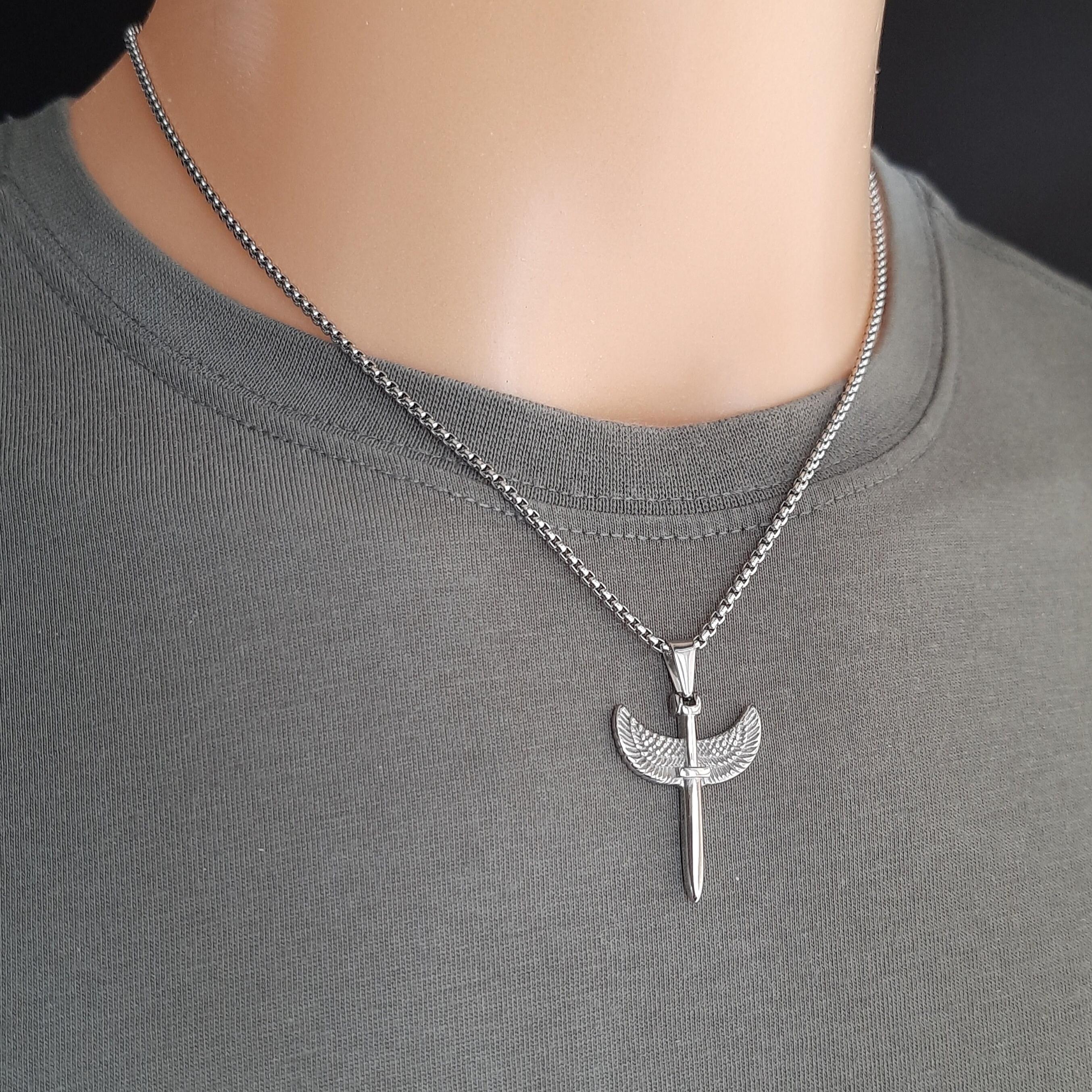 アクセサリー 925 Silver Winged Sword Pendant Necklace Winged Sword Pendant Necklace Archangel St Michael's Broad