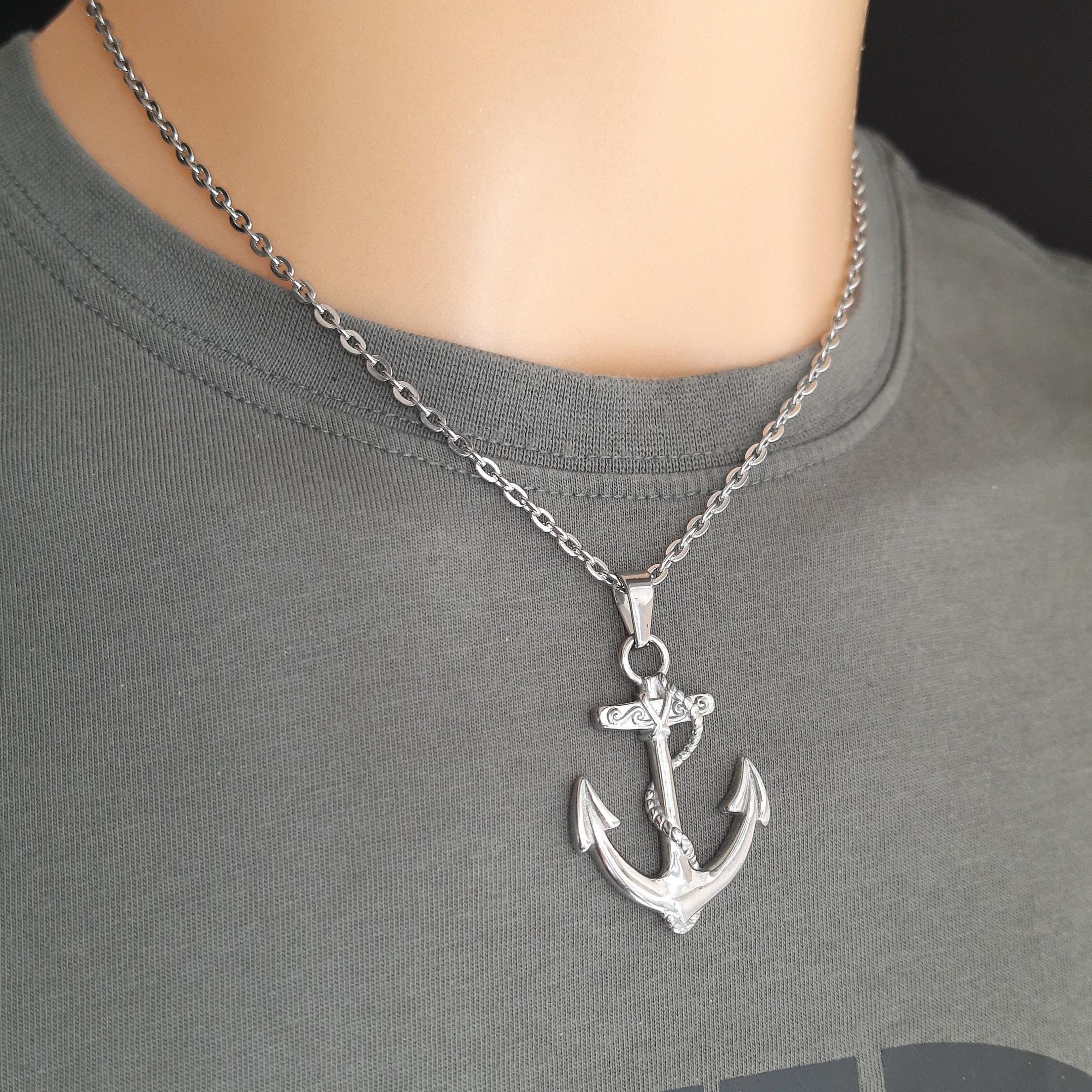 Mens Anchor Pendant Necklace Nautical Gift for Sailors Mens Travel