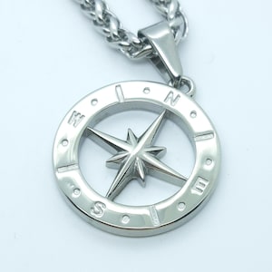 Compass north star pendant necklace mens travel charm